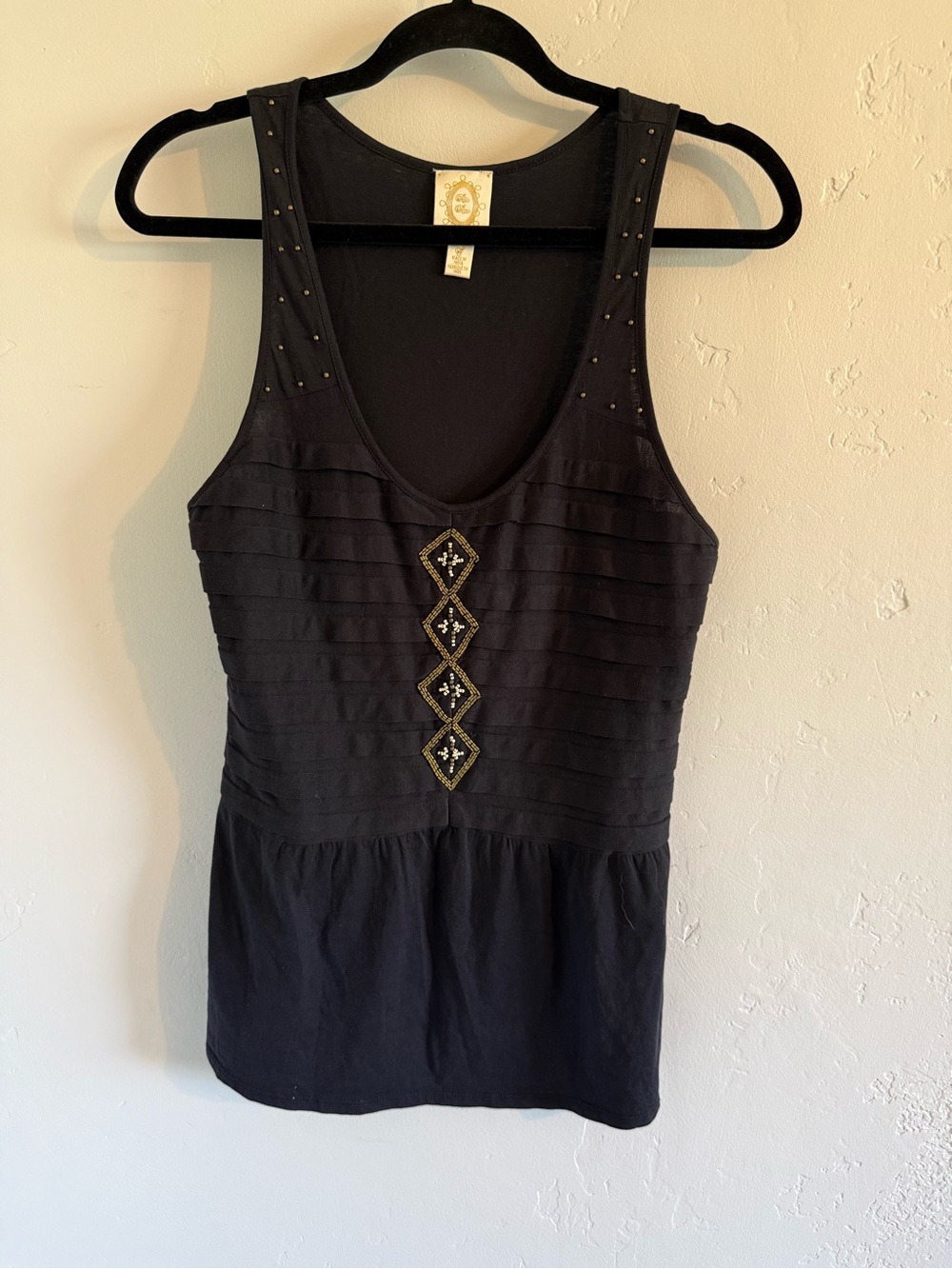 Rio Rao Black Embellished Sleeveless Women's Tank Top
